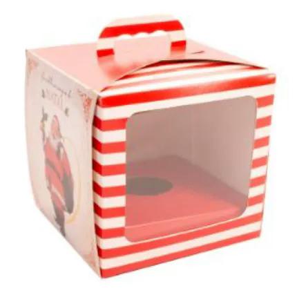 Caixa Para Panetone Estampa Papai Noel Com Berço E Visor 500g