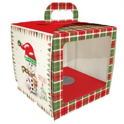 Caixa Para Panetone Estampa Boneco De Neve Com Berço E Visor