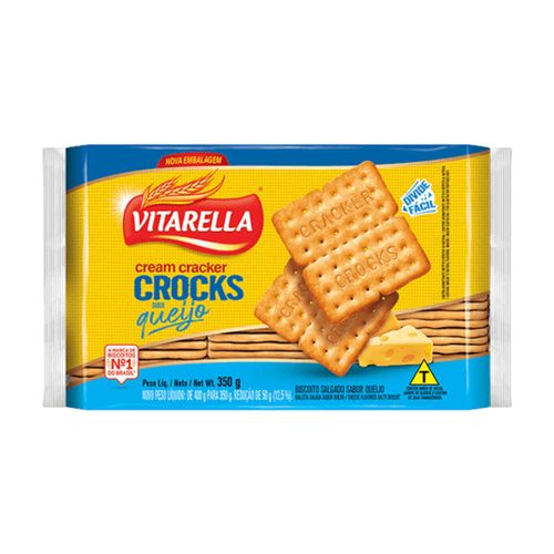 Biscoito Cream Cracker Crocks Queijo 350g Vitarella