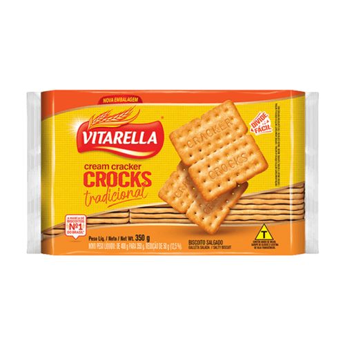 Biscoito Cream Cracker Crocks Tradicional 350g Vitarella