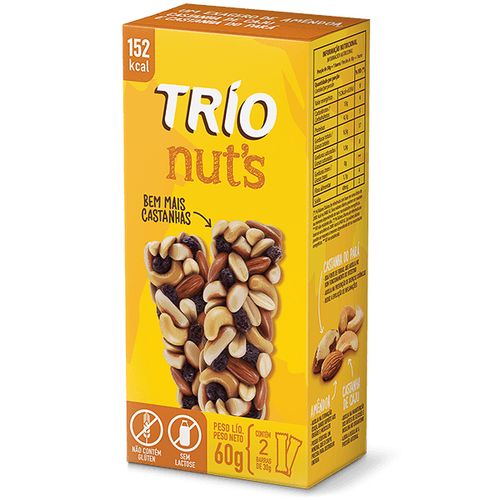 Trio Nuts Castanha do Pará/ Cajú e Passas Pacote com 2 - 25g