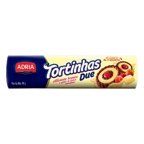 BISCOITO TORTINHAS CHOCOLATE BRANCO E FRUTAS VERMELHAS ADRIA 140G
