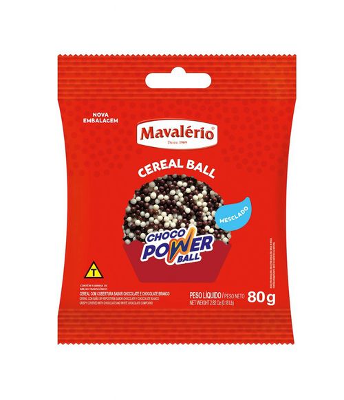 Cereal Drageado Choco Power Ball Micro Leite/Branco 80G Mavalério