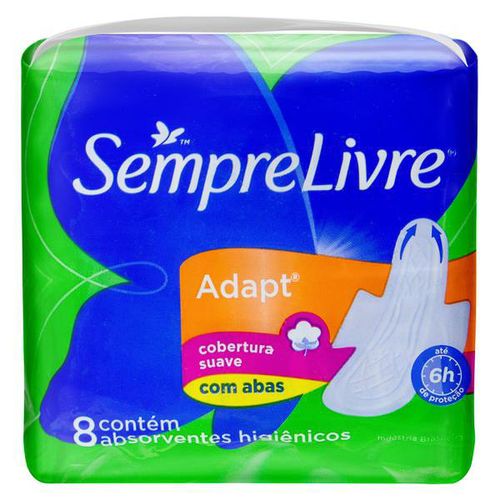 Absorvente Sempre Livre Adapt Suave C/ Abas C/ 8 Unidades