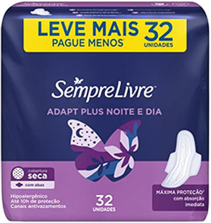 Absorvente Sempre Livre Noite E Dia Seco C/ Abas C/ 32 Unidades