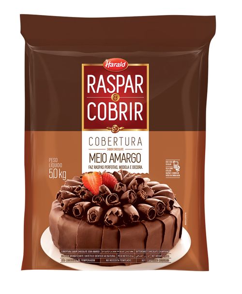 Cobertura Raspar e Cobrir Chocolate Meio Amargo Barra Harald - 5Kg