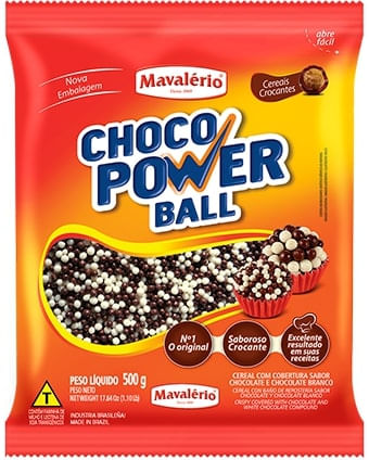 Cereal Drageado Choco Power Ball Micro Leite/Branco 500G Mavalério