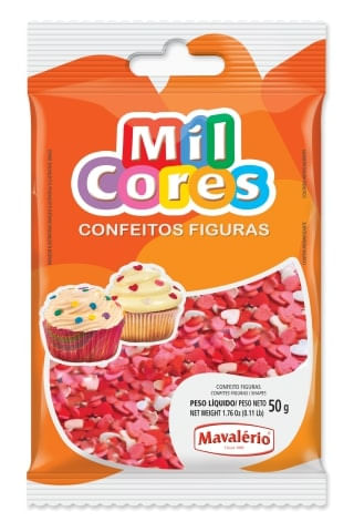 Confeito Figura Coração Mil Cores 50G Mavalério