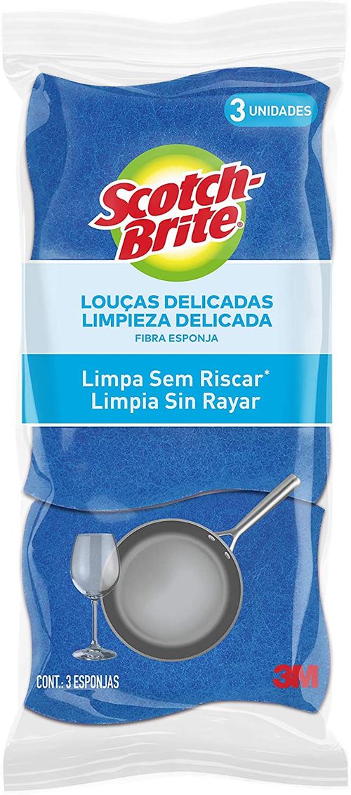 Esponja Louças Delicadas Não Risca Conjunto C/ 3 Unidades Azul Scotch-Brite