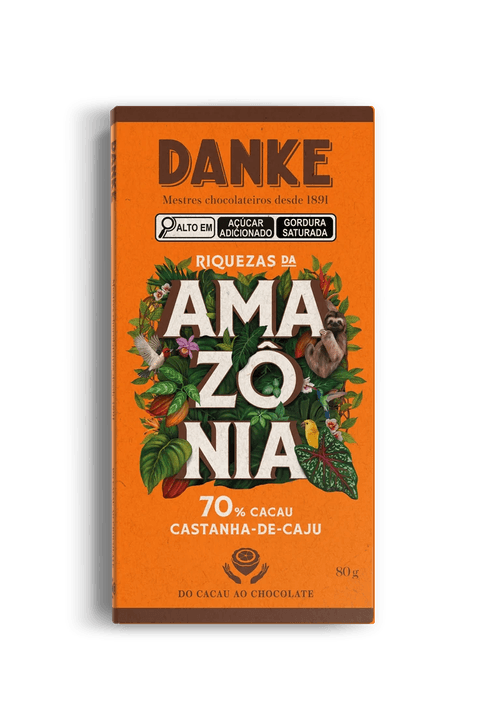 Barra De Chocolate Amazonia 70% Com Castanha De Caju 80G Danke