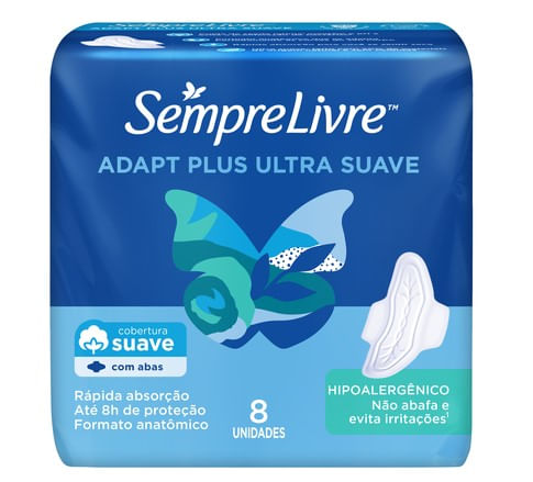 Absorvente Sempre Livre Adapt Plus Suave C/ Abas C/ 8 Unidades
