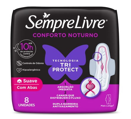 Absorvente Sempre Livre Adpat Plus Noite E Dia Suave C/ Abas C/ 8 Unidades