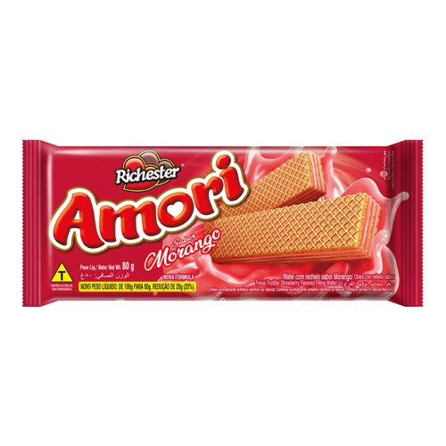 Biscoito Wafer Morango Amori 80G Richester