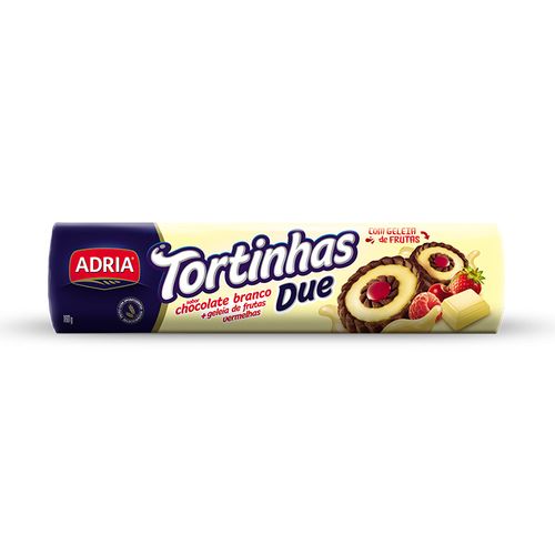 BISCOITO TORTINHAS CHOCOLATE BRANCO E FRUTAS VERMELHAS ADRIA 140G