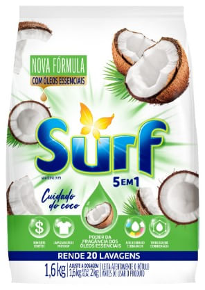 Sabão Em Pó Cuidado Do Côco 1,6Kg Surf