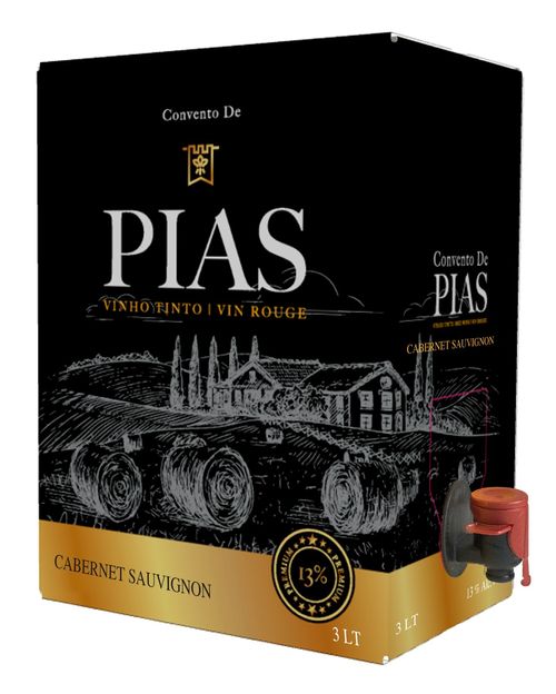 Vinho Tinto Convento de Pias Cabernet Sauvignon Bag In Box 3 Litros Espanha