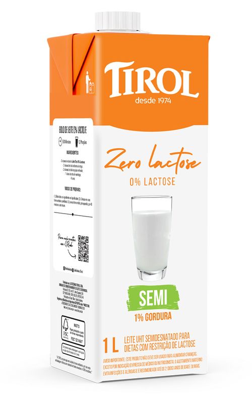 Leite Uht Semi Desnatado Zero Lactose 1L Tirol