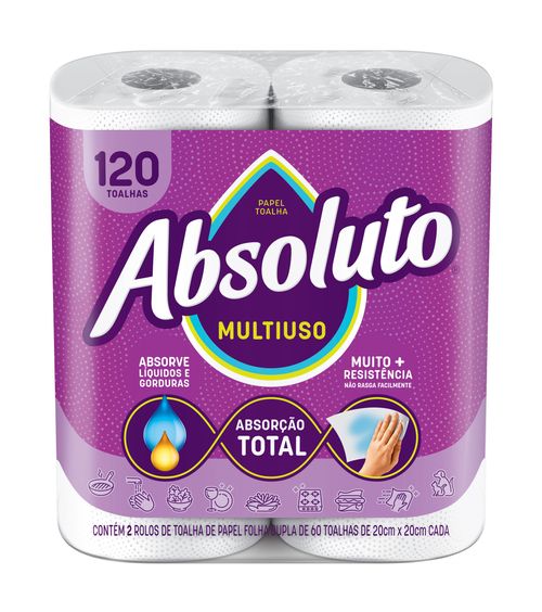 Papel Toalha Folha Dupla 120Fls 2 Rolos Absoluto